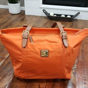 Lauren Ralph Lauren Orange Tote Shoulder Bag with Brown Accents